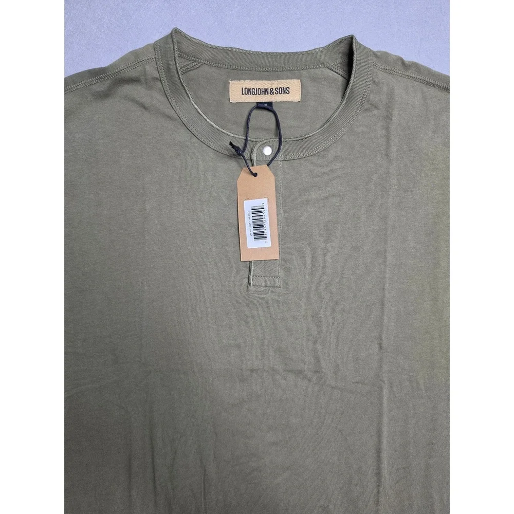 LongJohn & Sons Shirt Men's 2XL Tall Olive‎ Green Henley Neck Short Sleeve NWT